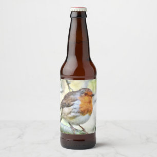 Christmas Robin Redbreast Winter Watercolor Beer Bottle Label