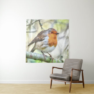 Christmas Robin Redbreast Winter Watercolor Tapestry