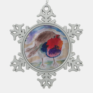 Christmas Robin Snowflake Pewter Christmas Ornament