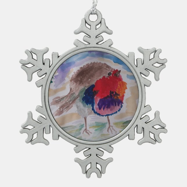 Christmas Robin Snowflake Pewter Christmas Ornament (Front)