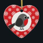 Christmas Robin Snowflakes Red Ceramic Tree Decoration<br><div class="desc">This Christmas ceramic ornament depicts a robin surrounded by a pattern of snowflakes on a red background. It is a nice addition to your Christmas decors.</div>