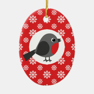 Christmas Robin Snowflakes Red Ceramic Tree Decoration
