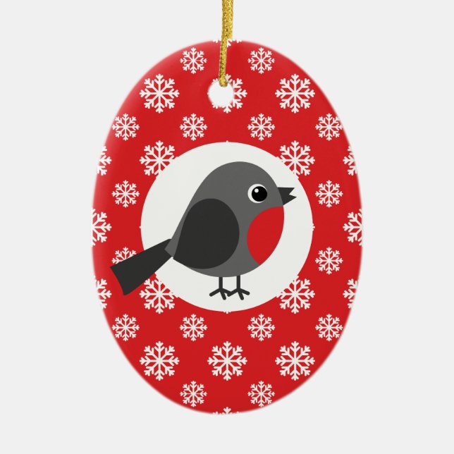 Christmas Robin Snowflakes Red Ceramic Tree Decoration (Front)