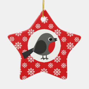 Christmas Robin Snowflakes Red Ceramic Tree Decoration