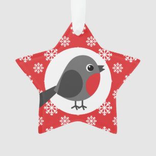 Christmas Robin Snowflakes Red Ornament