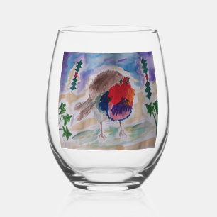 Christmas Robin  Stemless Wine Glass