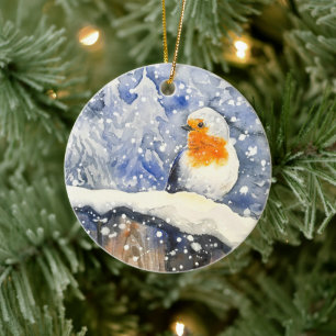 Christmas Robin Winter Holiday Ceramic Tree Decoration