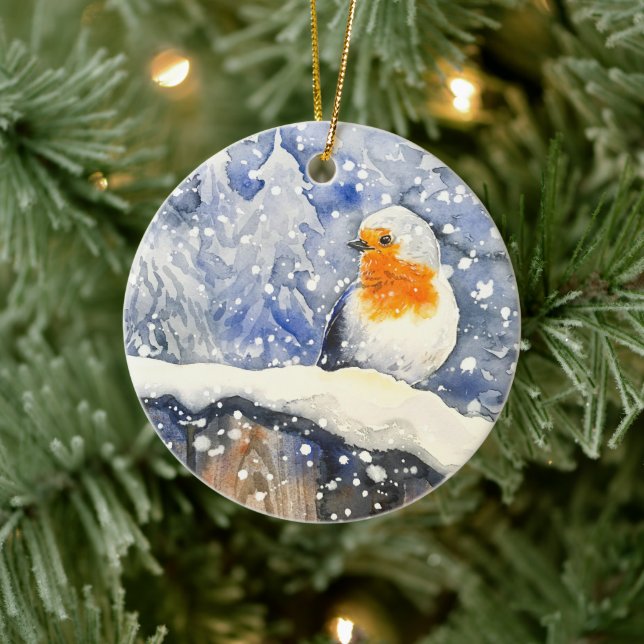 Christmas Robin Winter Holiday Ceramic Tree Decoration (Tree)