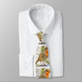 Christmas Robin Winter Watercolor Tie
