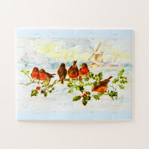 Christmas robins and holly jigsaw puzzle