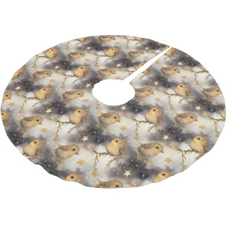 Christmas Robins on a Starry Night Tree Skirt