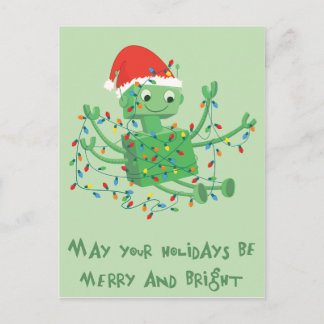 Christmas Robot Tangled Up in Lights Holiday Postcard