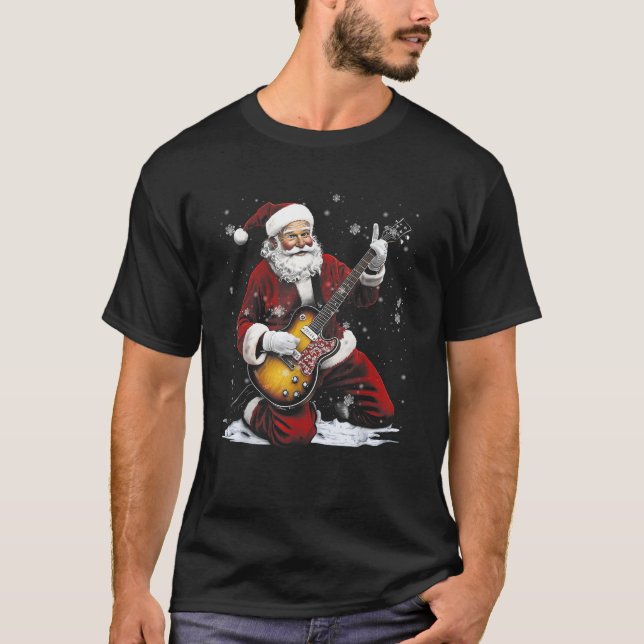 Christmas Rock Santa Claus Play Electric Guitar Ro T-Shirt (Front)
