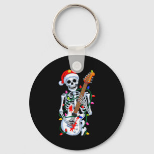 Christmas Rocker Skeleton Santa Rock Hand Xmas Men Key Ring