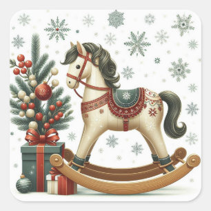Christmas Rocking Horse Square Sticker