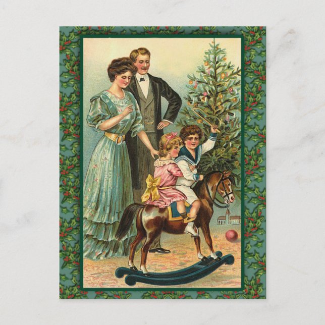 Christmas Rocking Horse Vintage Art Cards (Front)