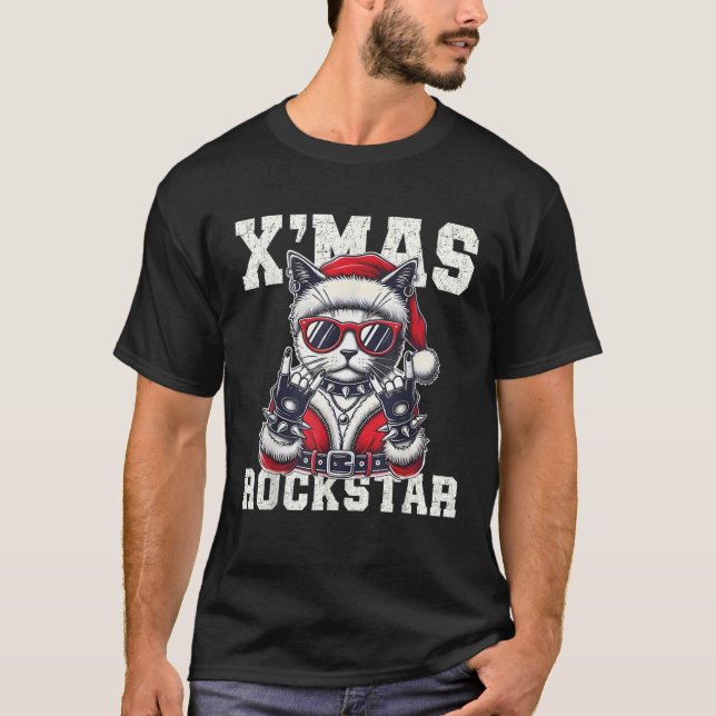 Christmas Rockstar Santa Cat Rock Xmas Rocker Men  T-Shirt (Front)