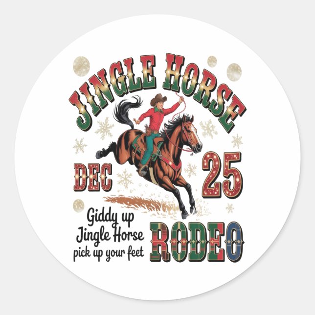 Christmas Rodeo Jingle Horse Classic Round Sticker (Front)