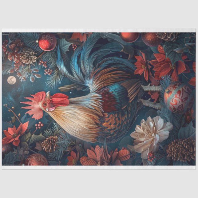 Christmas Rooster Decoupage Tissue Paper (Front)