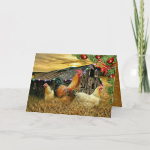 Christmas Rooster Hen Barn Coop Farm Card