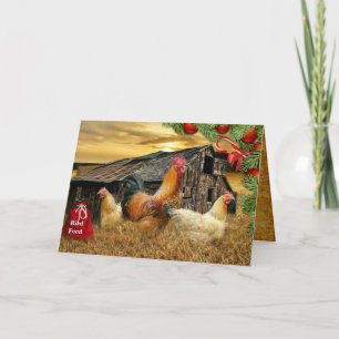Christmas Rooster Hen Barn Coop Farm Holiday Card