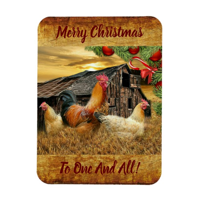 Christmas Rooster Hen Barn Coop Farm Magnet (Vertical)