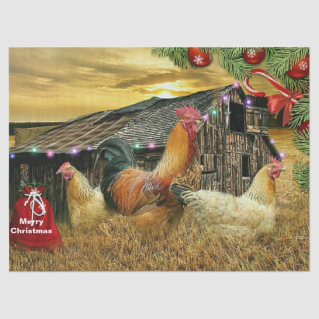 Christmas Rooster Hen Barn Coop Farm Tissue Paper (Front)