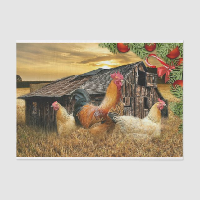 Christmas Rooster Hen Barn Coop Farm Tissue Paper (Front)