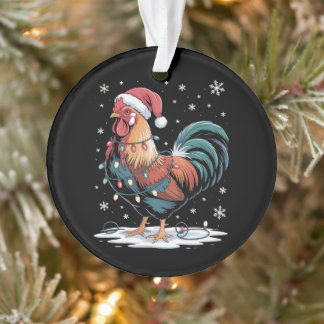 Christmas Rooster Santa Hat Chicken Lights Farm Ornament