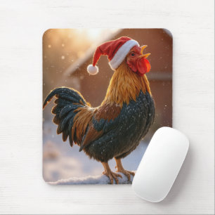Christmas Rooster Wearing a Santa Hat Mouse Mat