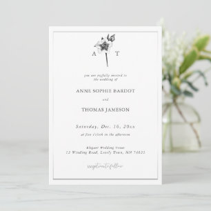 Christmas Rose Crest Elegant Modern Winter Wedding Invitation