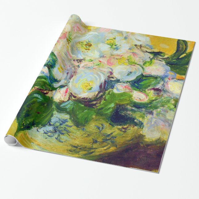 Christmas Rose Flowers Wrapping Paper (Unrolled)
