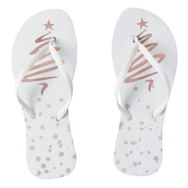 Christmas Rose Gold Foil Tree Snowflakes Flip Flops (Footbed)
