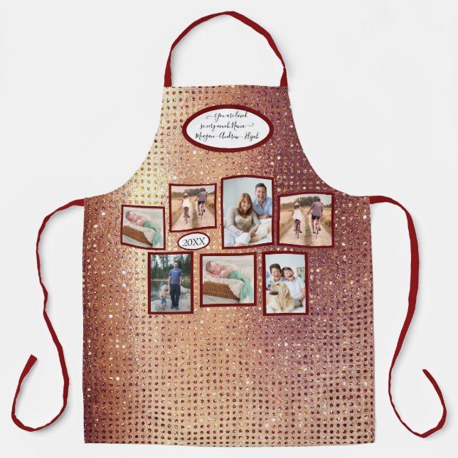Christmas Rose Gold Glitter Red Nana Family Photo  Apron (Front)