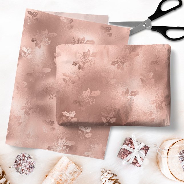 Christmas Rose Gold Holly Leaves Pattern Tissue Paper (Creator Uploaded)