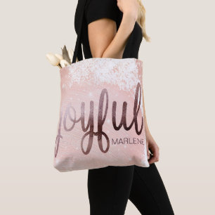 Christmas Rose Gold Joyful design Tote Bag
