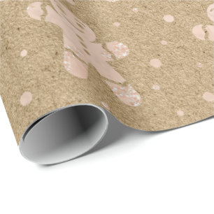 Christmas Rose Gold Pink Gingerbread Man Kraft Wrapping Paper