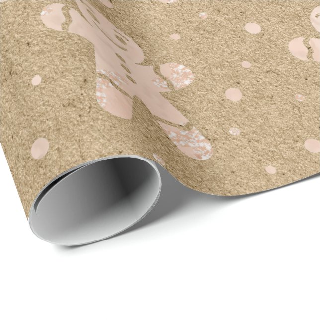 Christmas Rose Gold Pink Gingerbread Man Kraft Wrapping Paper (Roll Corner)
