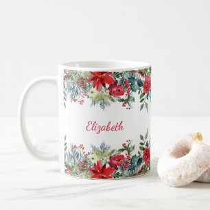 Christmas Rose Monogram Friendship Coffee Mug