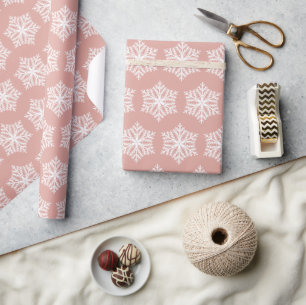 Christmas Rose Pink & White Snowflakes Pattern Wrapping Paper