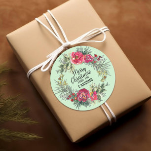 Christmas rose wreath personalised stickers