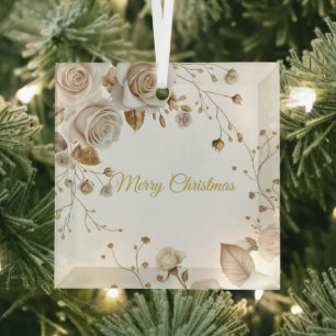 Christmas  Roses Glass Ornament