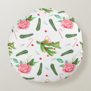 Christmas Roses Round Pillow