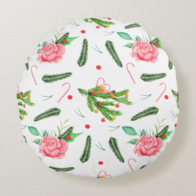 Christmas Roses Round Pillow (Front)