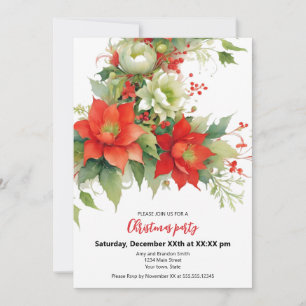 Christmas Roses Watercolor Flat Holiday Card