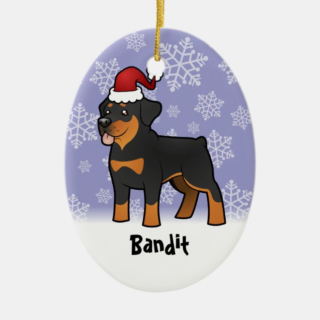 Christmas Rottweiler (add your pets name) Ceramic Tree Decoration (Front)