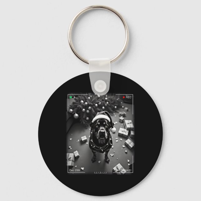 Christmas Rottweiler Caught On Camera  Key Ring (Front)