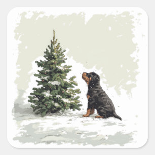 Christmas Rottweiler Dog Christmas Tree Square Sticker