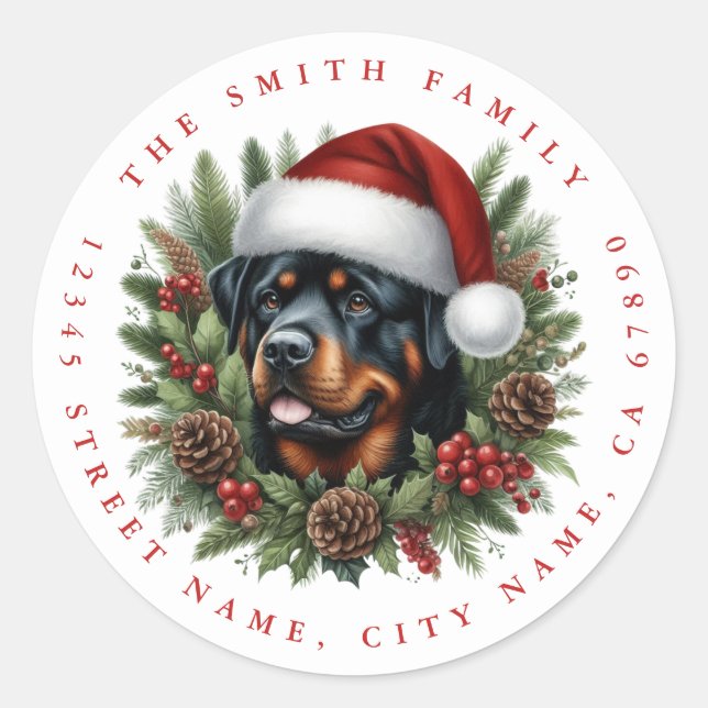  Christmas Rottweiler Dog Round Stickers (Front)