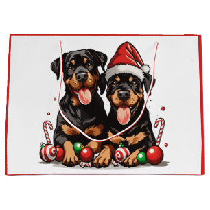 Christmas Rottweiler Dog Santa Large Gift Bag